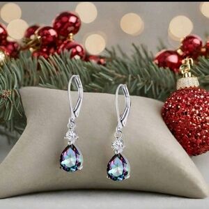 BRAND NEW ** .925 Elegant Silver Mystic Topaz Drop Earrings
